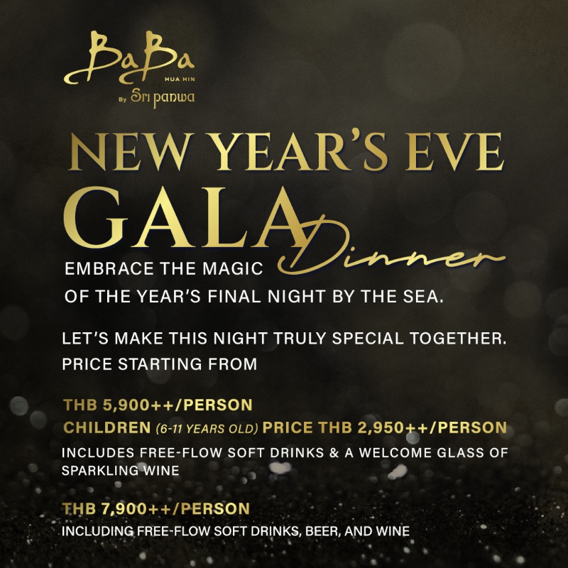 New Year’s Eve Gala Dinner 2025 at Baba Beach Club Hua Hin by Sri panwa