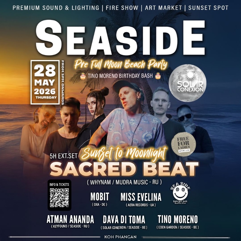 SEASIDE PRE FULL MOON BEACH PARTY SUNSET TO MOONLIGHT